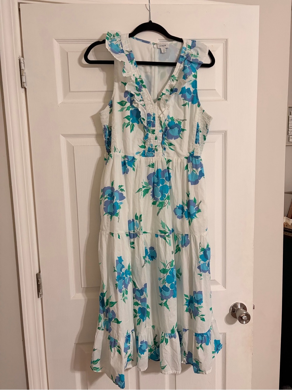 J. Crew White Maxi Dress with Blue & Green Floral Print